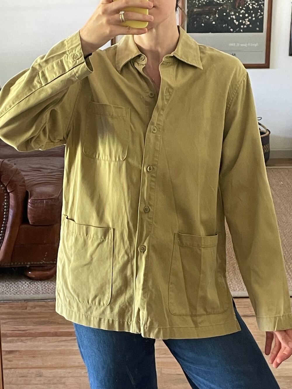 Vintage Khaki Cotton Utility Chore Shirt Size Medium